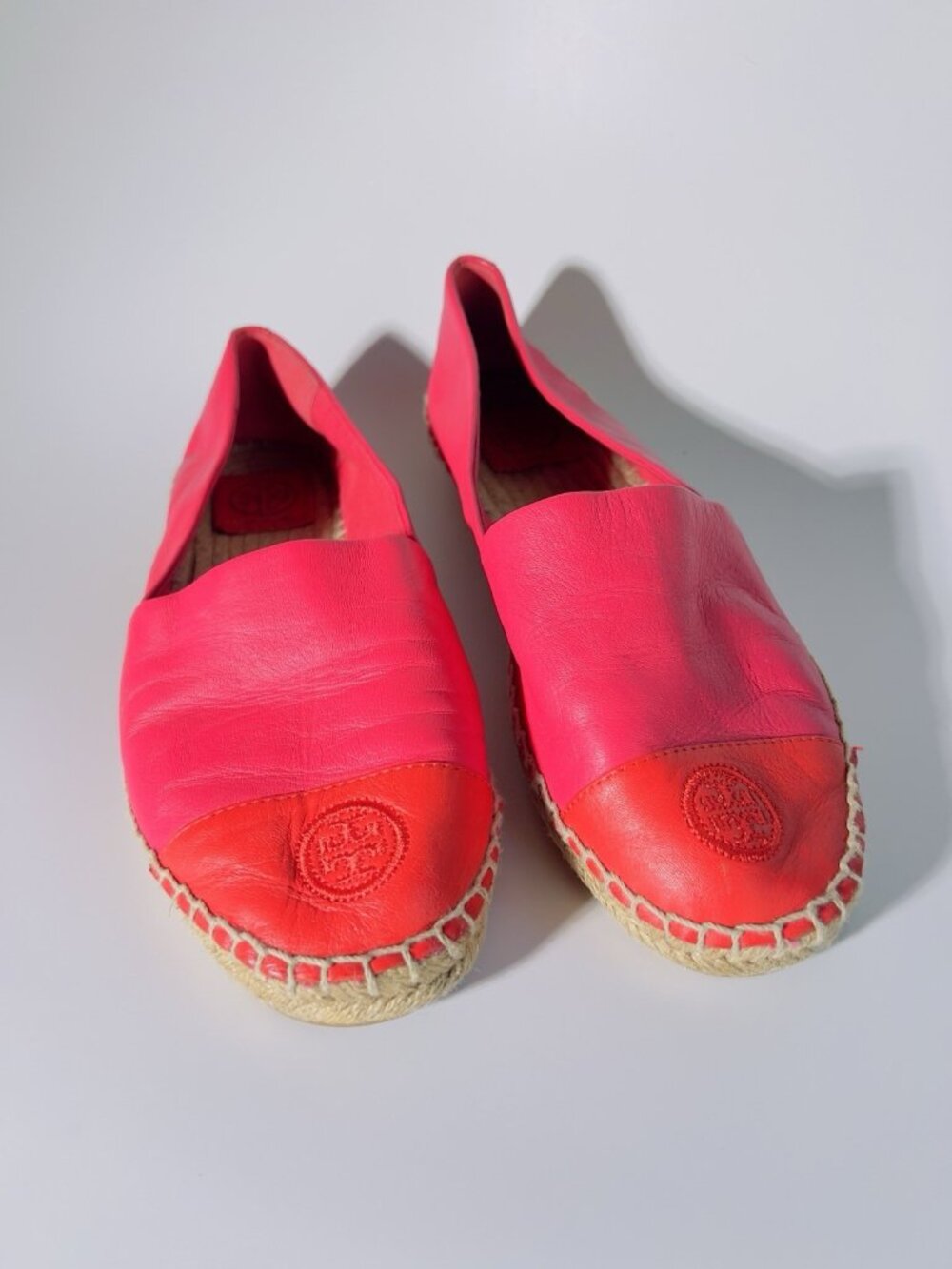 Tory Burch Colorblock Leather Espadrille Flats Pink Red Size 8.5 No Box